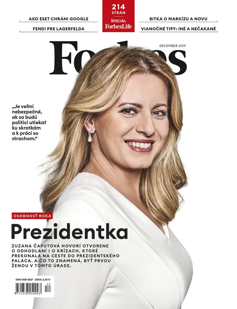 Obálková tvár decembrového vydania magazínu Forbes Zuzana Čaputová, ktorá získala aj ocenenie Osobnosť roka podľa slovenského vydania Forbesu. 